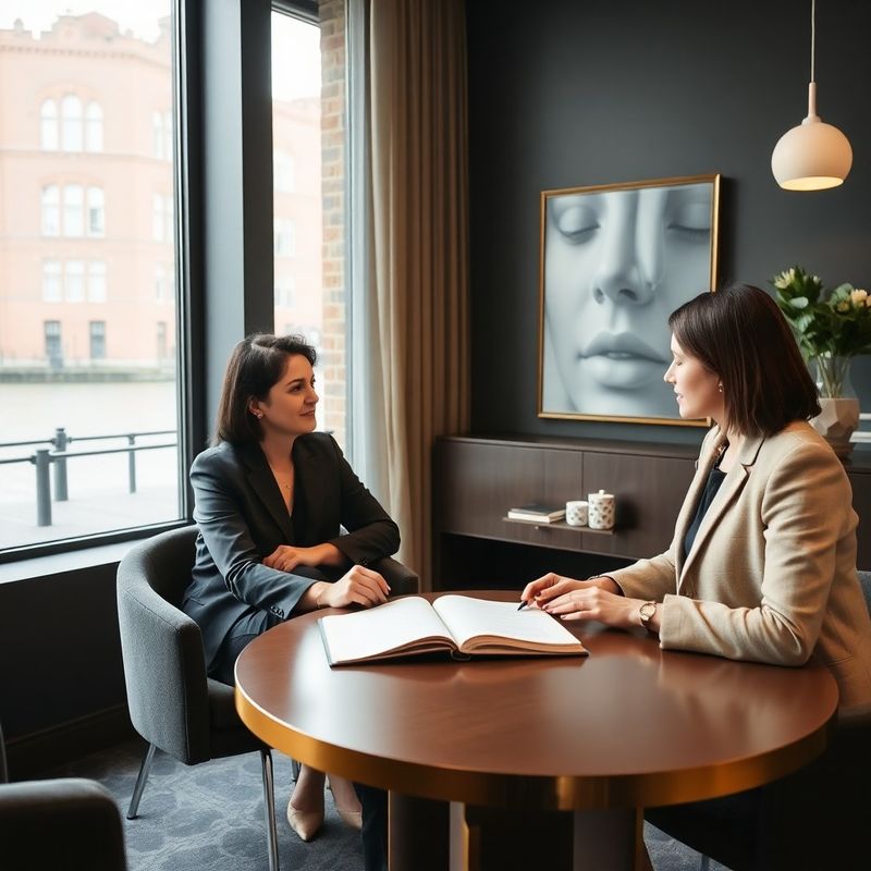 Adviesgesprek in een verfijnd Amsterdams interieur met open notitieboek