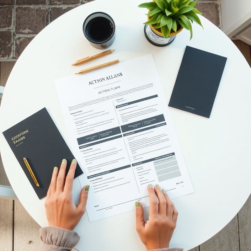 Overhead-opname van een gestructureerd actieplan op een witte tafel