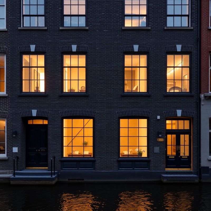 Klassiek Amsterdams grachtenpand van Huis De Groot in avondlicht
